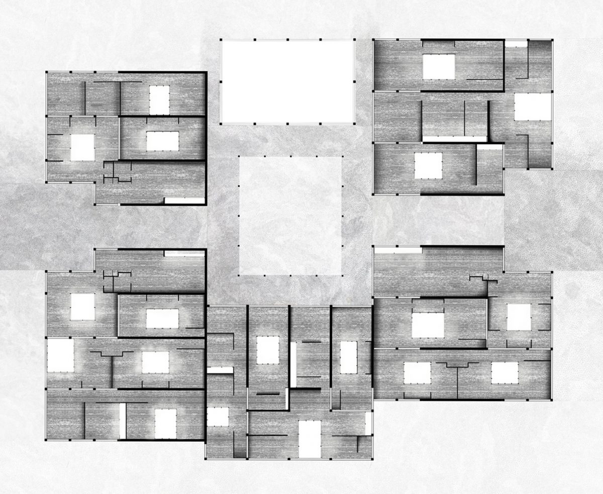 Internal courtyards are carefully curated to allow light into the dense ground floor plan
